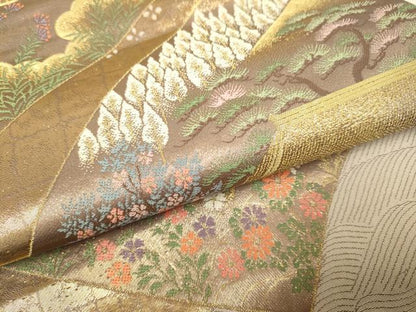 平和屋本店▼六通柄袋帯　風景文　ふたみ　本金箔　正絹　逸品　DABJ3901du