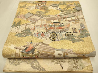 平和屋本店▼全通全景柄袋帯　洛中洛景　本金箔　正絹　逸品　DABJ3902du