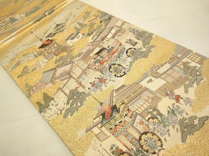 平和屋本店▼全通全景柄袋帯　洛中洛景　本金箔　正絹　逸品　DABJ3902du