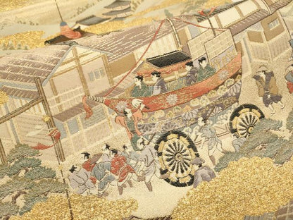 平和屋本店▼全通全景柄袋帯　洛中洛景　本金箔　正絹　逸品　DABJ3902du