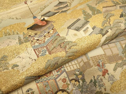 平和屋本店▼全通全景柄袋帯　洛中洛景　本金箔　正絹　逸品　DABJ3902du