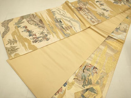 平和屋本店▼全通全景柄袋帯　洛中洛景　本金箔　正絹　逸品　DABJ3902du