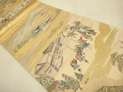 平和屋本店▼全通全景柄袋帯　洛中洛景　本金箔　正絹　逸品　DABJ3902du