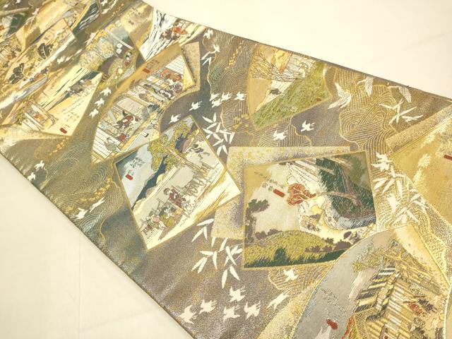 平和屋本店▼全通全景柄袋帯　東海道五拾三次　全三景の参　本金箔　正絹　逸品　DABJ3903du