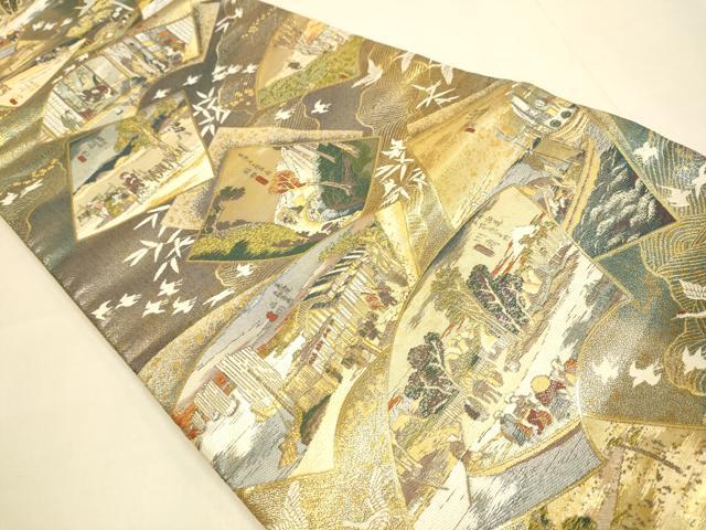 平和屋本店▼全通全景柄袋帯　東海道五拾三次　全三景の参　本金箔　正絹　逸品　DABJ3903du