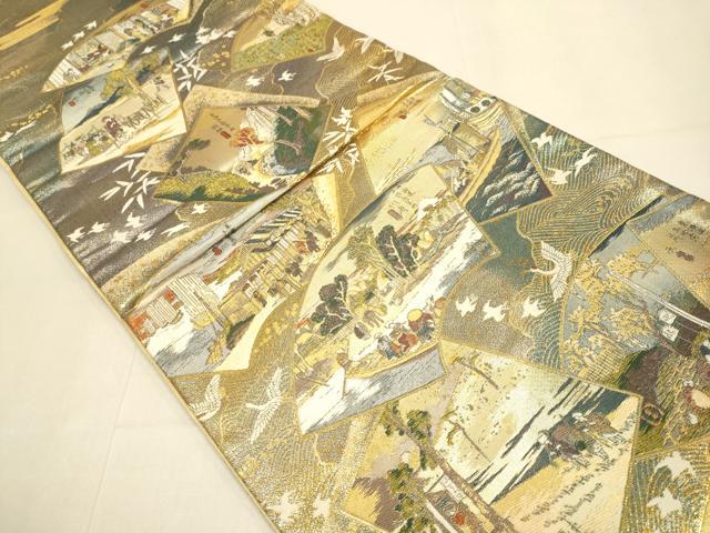 平和屋本店▼全通全景柄袋帯　東海道五拾三次　全三景の参　本金箔　正絹　逸品　DABJ3903du