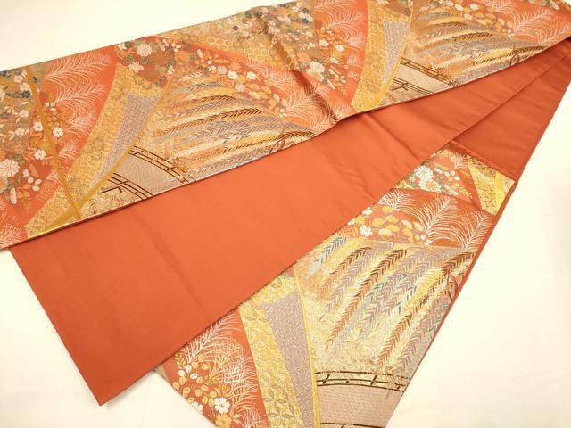 平和屋本店▼六通柄袋帯　遠山重ね柳楼文　純金箔　正絹　逸品　未使用　DABJ3904du