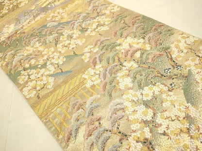 平和屋本店▼西陣　長嶋成織物　ながしま帯　六通柄袋帯　遠山松寿文　本金箔　正絹　逸品　DABJ3906du