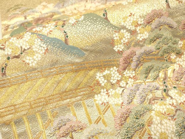 平和屋本店▼西陣　長嶋成織物　ながしま帯　六通柄袋帯　遠山松寿文　本金箔　正絹　逸品　DABJ3906du