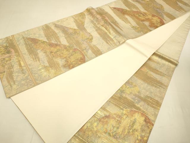 平和屋本店▼六通柄袋帯　重ね山文　本金箔錦　二重織　三越扱い　正絹　逸品　DABJ3907du