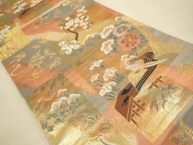 平和屋本店▼六通柄袋帯　唐織　花鳥文　本金箔24K　正絹　逸品　DABJ3908du