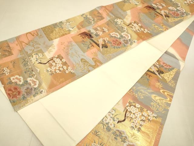 平和屋本店▼六通柄袋帯　唐織　花鳥文　本金箔24K　正絹　逸品　DABJ3908du