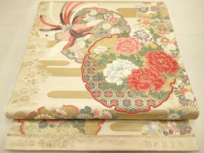 平和屋本店▼六通柄袋帯　唐織　雪輪日和文　九百錦　24K純金箔　正絹　逸品　DABJ3909du