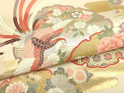平和屋本店▼六通柄袋帯　唐織　雪輪日和文　九百錦　24K純金箔　正絹　逸品　DABJ3909du