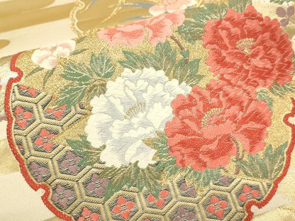 平和屋本店▼六通柄袋帯　唐織　雪輪日和文　九百錦　24K純金箔　正絹　逸品　DABJ3909du