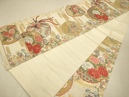 平和屋本店▼六通柄袋帯　唐織　雪輪日和文　九百錦　24K純金箔　正絹　逸品　DABJ3909du