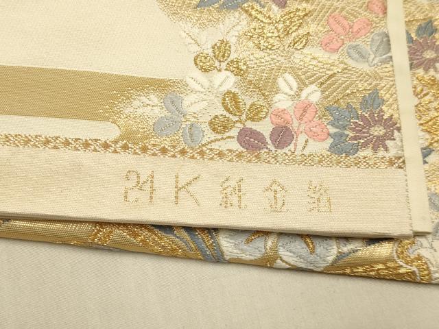平和屋本店▼六通柄袋帯　唐織　雪輪日和文　九百錦　24K純金箔　正絹　逸品　DABJ3909du
