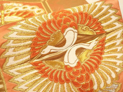 平和屋本店▼西陣　六通柄袋帯　双鶴双蝶亀甲文　本金箔　24K　証紙付き　正絹　逸品　DABJ3910du