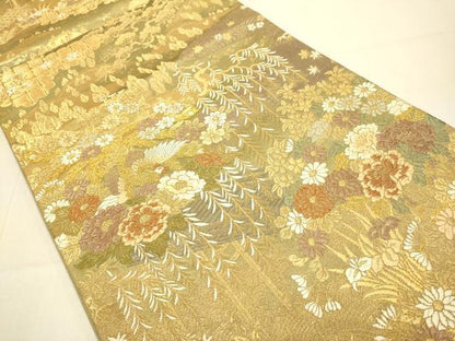 平和屋本店▼六通柄袋帯　花鳥文　本金プラチナ箔　正絹　逸品　DABJ3911du
