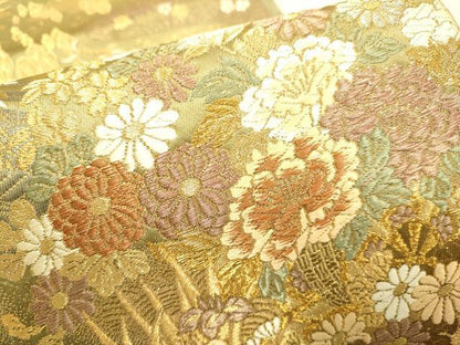 平和屋本店▼六通柄袋帯　花鳥文　本金プラチナ箔　正絹　逸品　DABJ3911du