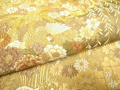 平和屋本店▼六通柄袋帯　花鳥文　本金プラチナ箔　正絹　逸品　DABJ3911du
