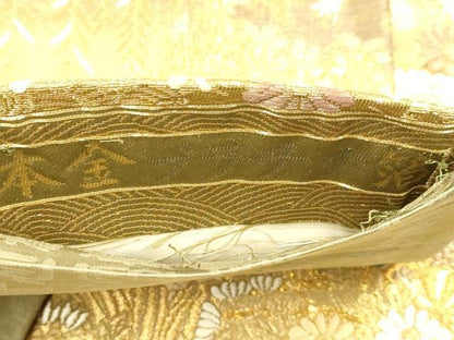 平和屋本店▼六通柄袋帯　花鳥文　本金プラチナ箔　正絹　逸品　DABJ3911du