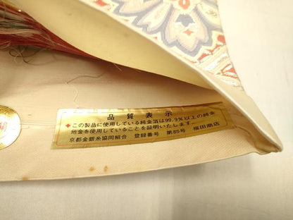 平和屋本店▼西陣　井上定機業店謹製　六通柄袋帯　唐織　色紙菱華文　純金箔24K　証紙付き　正絹　逸品　未使用　DABJ3912du