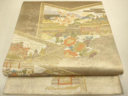 平和屋本店▼六通柄袋帯　桂離宮　純金二重引箔織　正絹　逸品　DABJ3914du