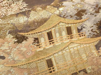 平和屋本店▼六通柄袋帯　金閣寺　本金箔二重織　正絹　逸品　DABJ3917du