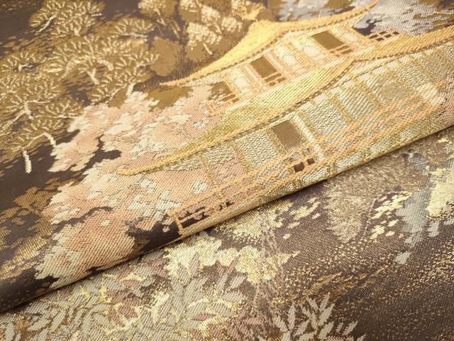 平和屋本店▼六通柄袋帯　金閣寺　本金箔二重織　正絹　逸品　DABJ3917du