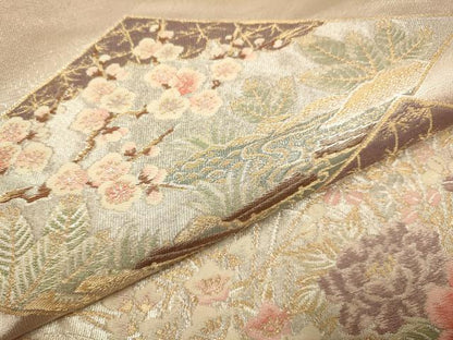 平和屋本店▼西陣　六通柄袋帯　花菱文　本金箔　絹衣　正絹　逸品　未使用　DABJ3918du
