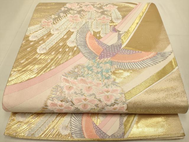 平和屋本店▼六通柄袋帯　大鳳蘭花文　九百錦純金箔　正絹　逸品　DABJ3920du