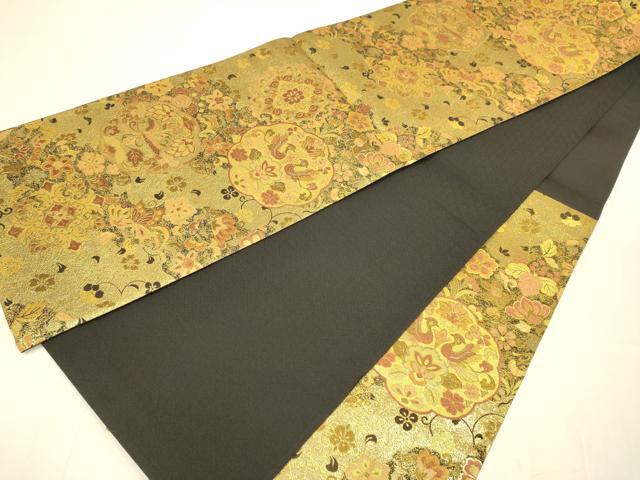 平和屋本店▼六通柄袋帯　花鳥文　王宮彫金　泥瀞金箔　反端付き　正絹　逸品　未使用　DABJ3924du