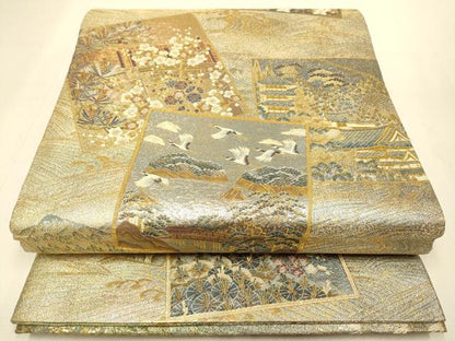 平和屋本店▼極上　西陣あさぎ　丸帯　加賀名品百撰　プラチナ本金箔一千八百口織　正絹　逸品　DABJ3925du