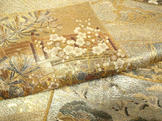 平和屋本店▼極上　西陣あさぎ　丸帯　加賀名品百撰　プラチナ本金箔一千八百口織　正絹　逸品　DABJ3925du