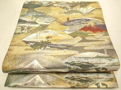 平和屋本店▼全通柄袋帯　冨獄三十景　全三景の壱　本金箔　正絹　逸品　DABJ3928du