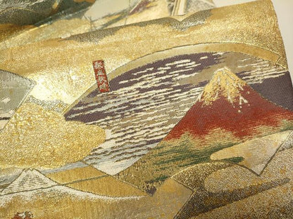 平和屋本店▼全通柄袋帯　冨獄三十景　全三景の壱　本金箔　正絹　逸品　DABJ3928du