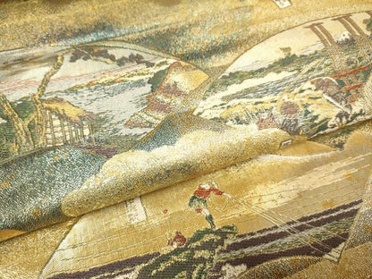 平和屋本店▼全通柄袋帯　冨獄三十景　全三景の壱　本金箔　正絹　逸品　DABJ3928du