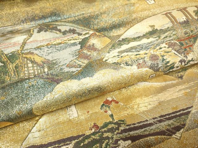 平和屋本店▼全通柄袋帯　冨獄三十景　全三景の壱　本金箔　正絹　逸品　DABJ3928du