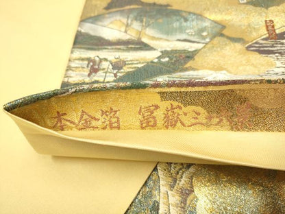 平和屋本店▼全通柄袋帯　冨獄三十景　全三景の壱　本金箔　正絹　逸品　DABJ3928du