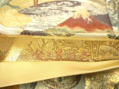 平和屋本店▼全通柄袋帯　冨獄三十景　全三景の壱　本金箔　正絹　逸品　DABJ3928du