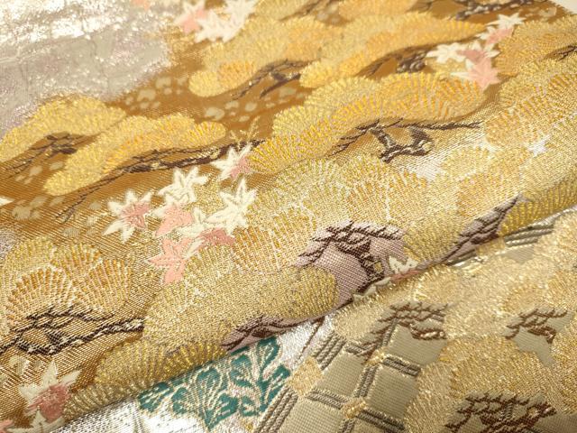 平和屋本店▼六通柄袋帯　佳鳳翔鶴文　九百本金二重織　正絹　逸品　DABJ3932du
