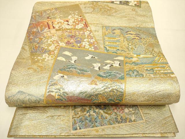 平和屋本店▼西陣あさぎ　丸帯　加賀名品百撰　プラチナ本金箔一千八百口織　正絹　逸品　DABJ3937du
