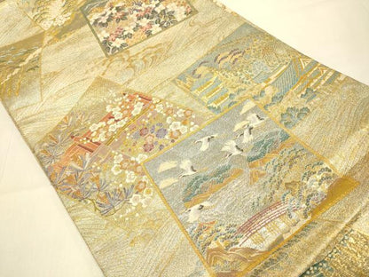 平和屋本店▼西陣あさぎ　丸帯　加賀名品百撰　プラチナ本金箔一千八百口織　正絹　逸品　DABJ3937du