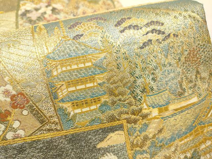 平和屋本店▼西陣あさぎ　丸帯　加賀名品百撰　プラチナ本金箔一千八百口織　正絹　逸品　DABJ3937du