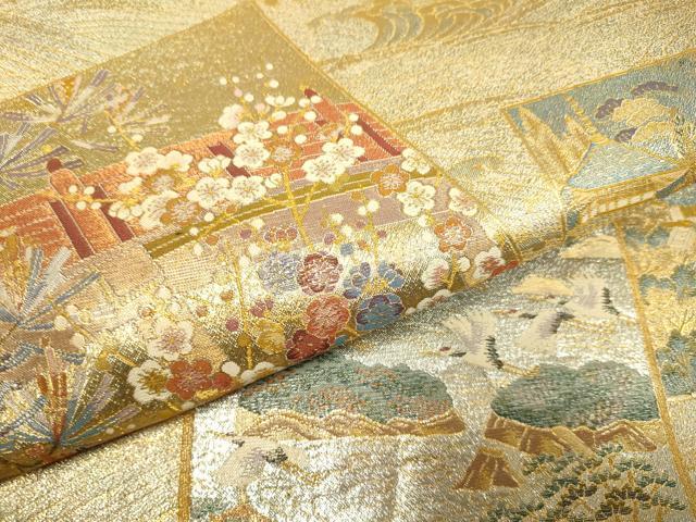 平和屋本店▼西陣あさぎ　丸帯　加賀名品百撰　プラチナ本金箔一千八百口織　正絹　逸品　DABJ3937du
