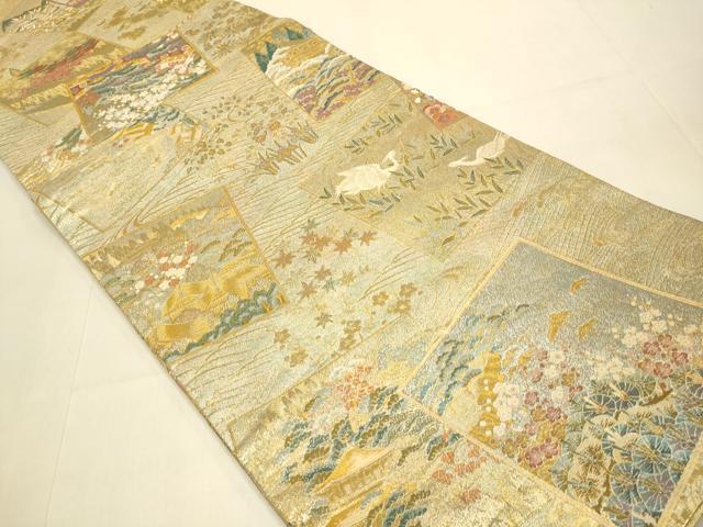 平和屋本店▼西陣あさぎ　丸帯　加賀名品百撰　プラチナ本金箔一千八百口織　正絹　逸品　DABJ3937du