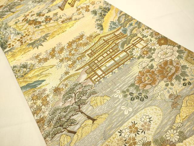 平和屋着物▼六通柄袋帯　金閣寺　平成錦　正絹　逸品　DABJ3938du