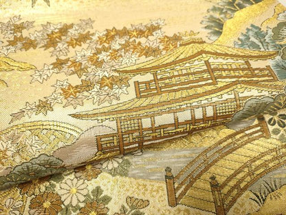 平和屋着物▼六通柄袋帯　金閣寺　平成錦　正絹　逸品　DABJ3938du