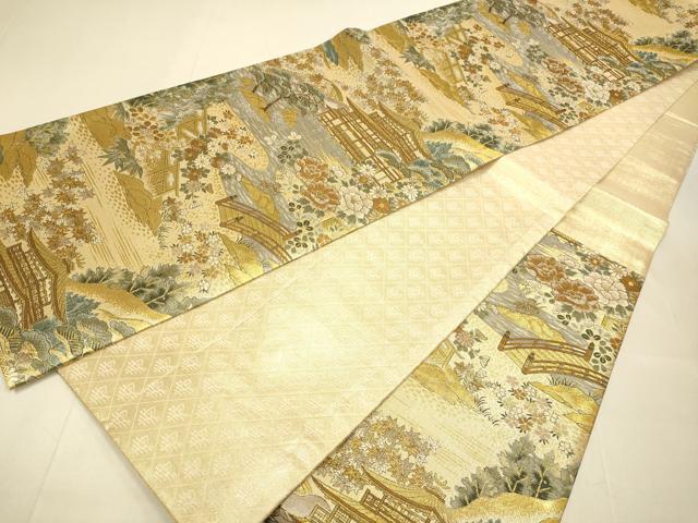 平和屋着物▼六通柄袋帯　金閣寺　平成錦　正絹　逸品　DABJ3938du
